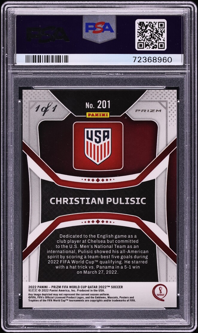 2022 Panini Prizm World Cup Qatar Gold Power Christian Pulisic 1/1 #201 PSA 8 NM-MT