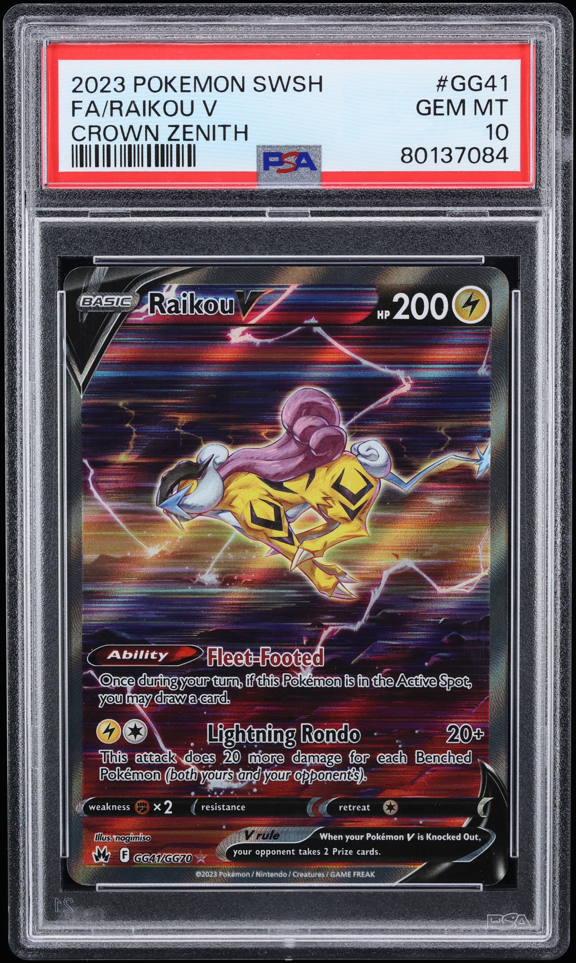 2023 Pokemon Sword & Shield Crown Zenith Alt Art Raikou V #GG41 PSA 10 GEM MINT