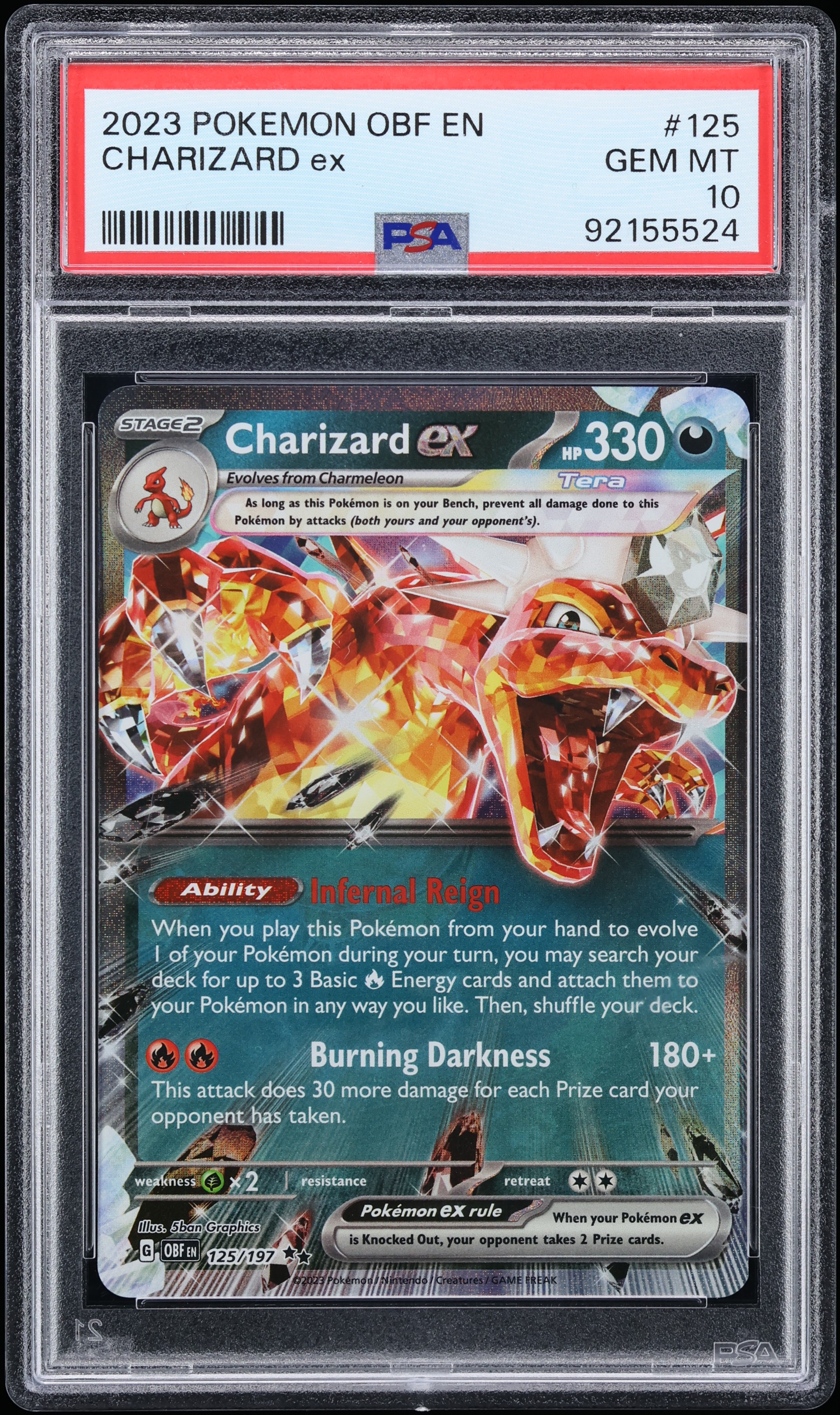 2023 Pokemon Scarlet & Violet Obsidian Flames Holo Charizard ex #125 PSA 10 GEM MINT