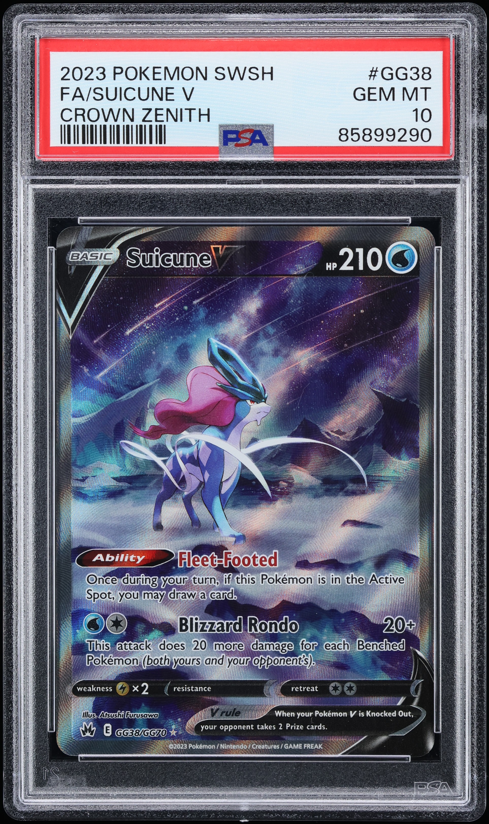 2023 Pokemon Sword & Shield Crown Zenith Full Art Suicune V #GG38 PSA 10 GEM MINT