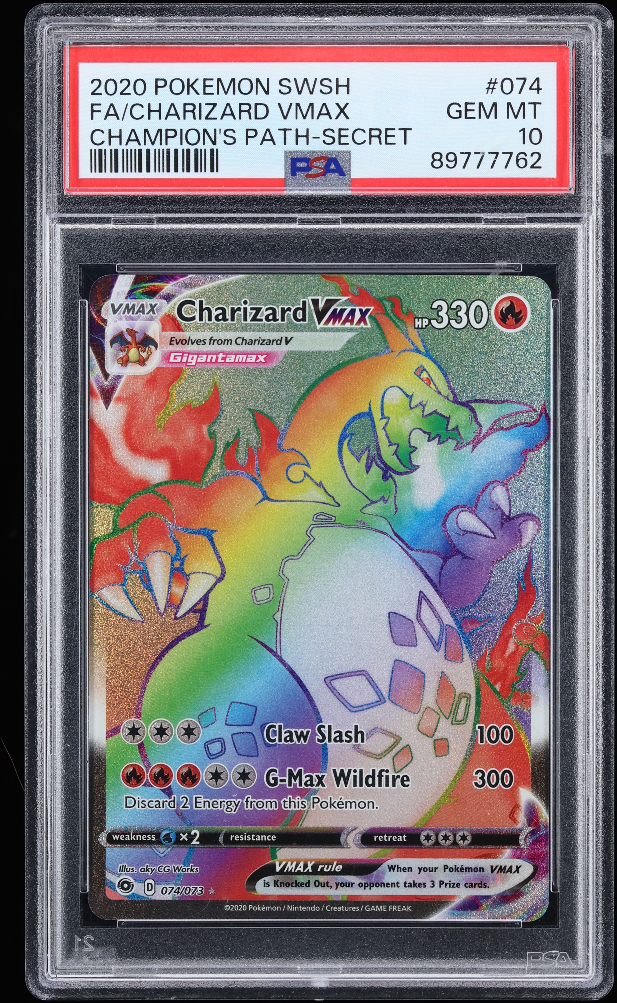 2020 Pokemon Sword & Shield Champion's Path Rainbow Rare Charizard VMAX #74 PSA 10 GEM MINT