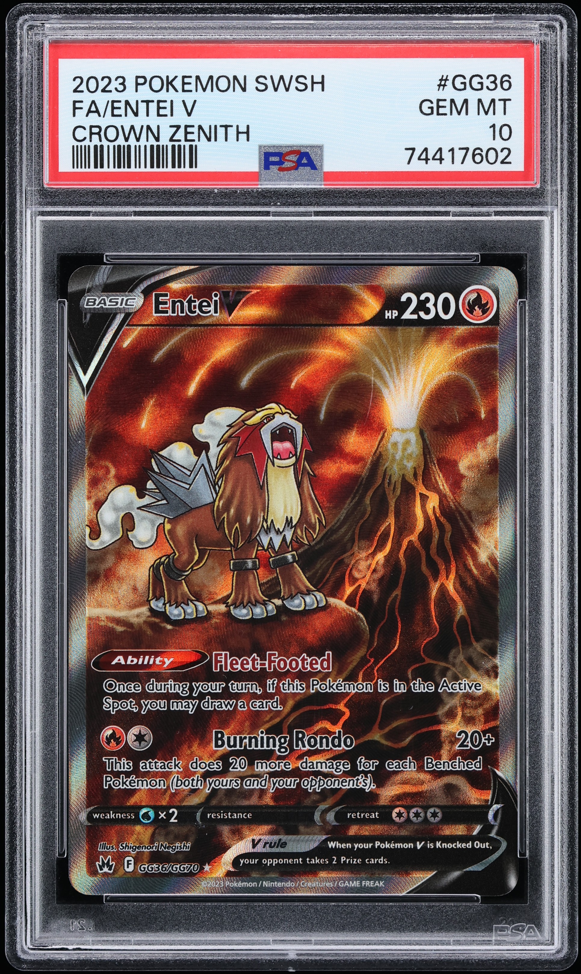 2023 Pokemon Sword & Shield Crown Zenith Full Art Entei V #GG36 PSA 10 GEM MINT