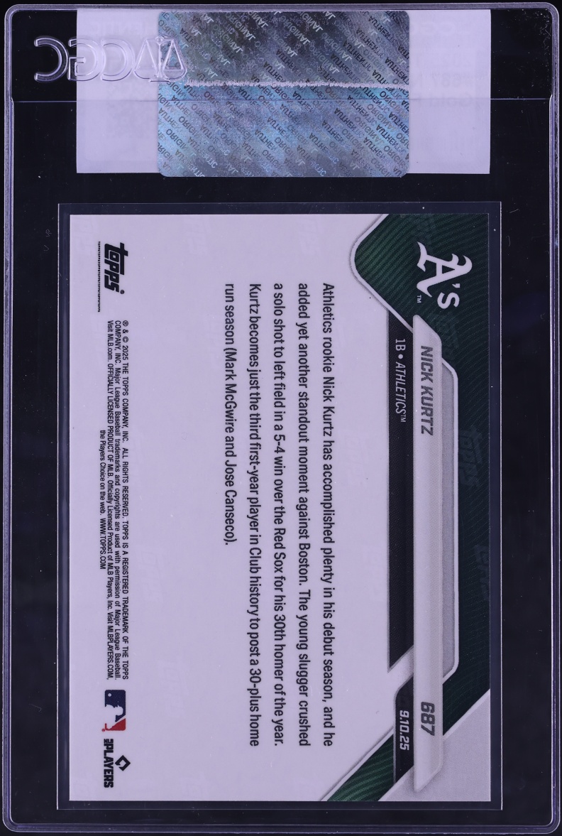 2025 Topps Now Gold Foil Nick Kurtz ROOKIE 1/50 #687 CGC AUTH - Photo 2