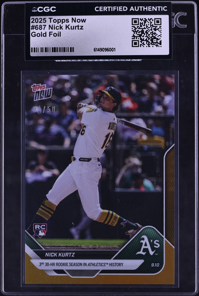 2025 Topps Now Gold Foil Nick Kurtz ROOKIE 1/50 #687 CGC AUTH - Photo 1