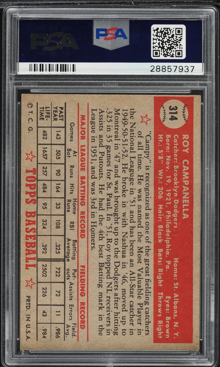 1952 Topps Roy Campanella #314 PSA 5 EX