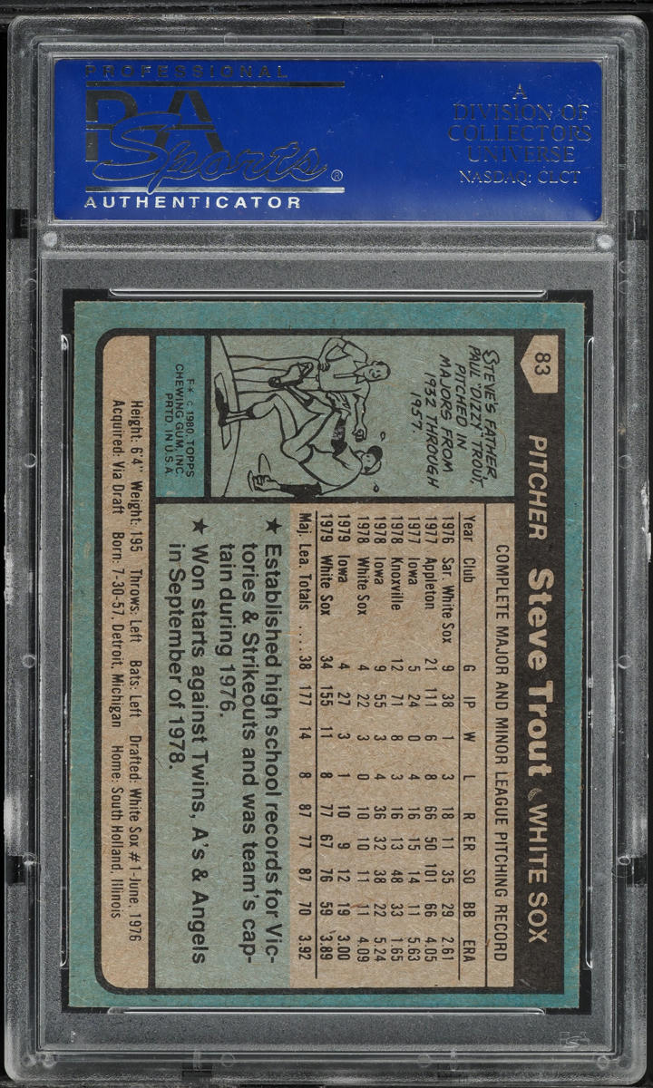 1980 Topps Steve Trout #83 PSA 9 MINT