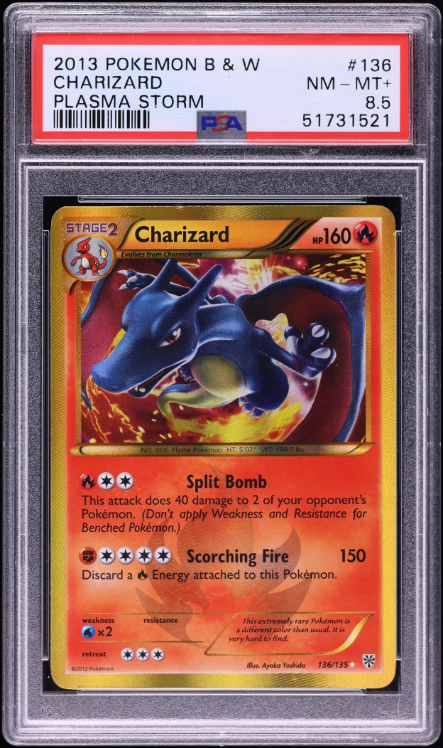 2012 Pokemon Black & White Plasma Storm Charizard #136 PSA 8.5 NM-MT+