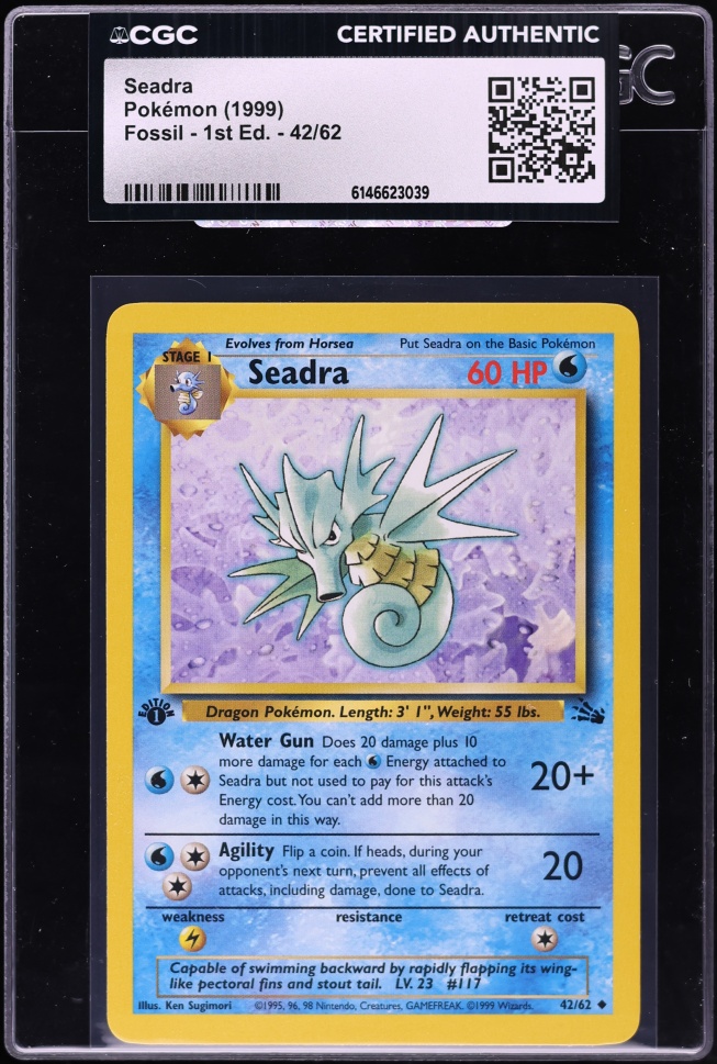 1999 Pokemon Fossil 1st Edition Seadra #42 CGC AUTH