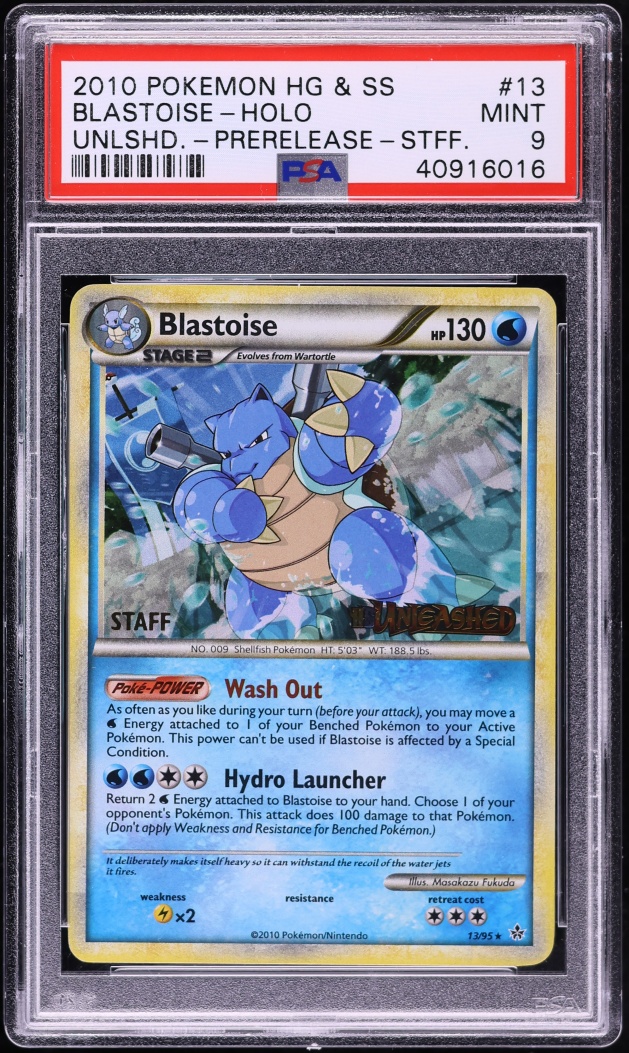 2010 Pokemon HG&SS Unleashed Prerelease Staff Holo Blastoise #13 PSA 9 MINT