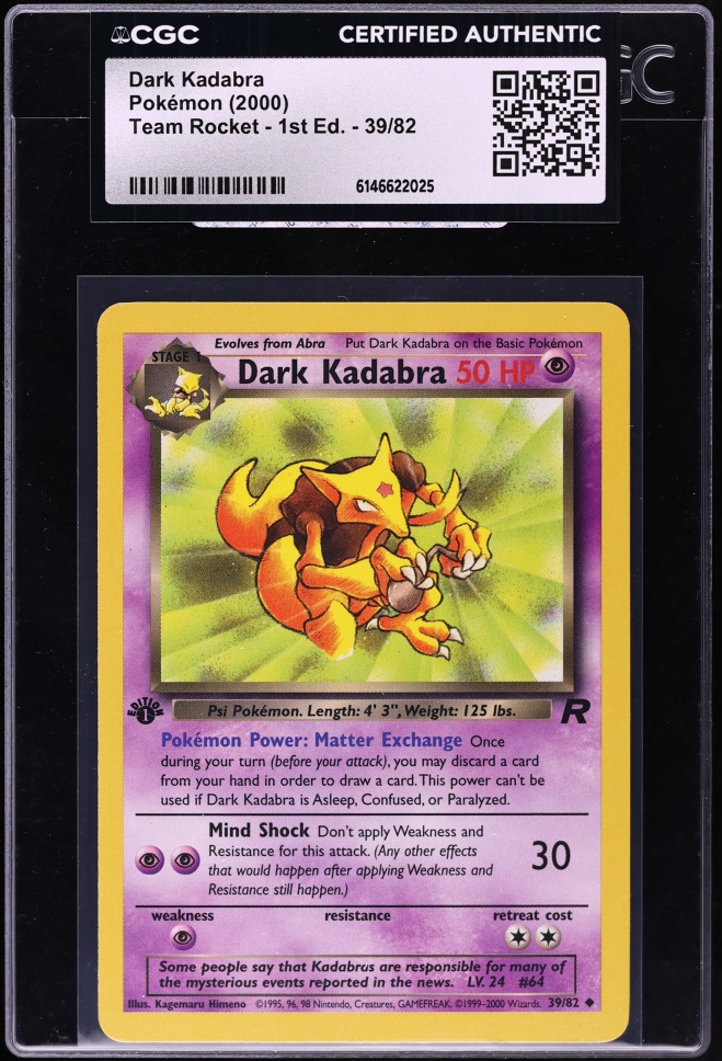 2000 Pokemon Team Rocket 1st Edition Dark Kadabra #39 CGC AUTH