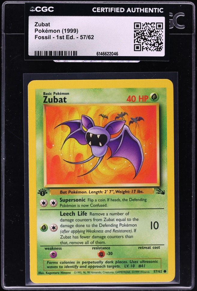 1999 Pokemon Fossil 1st Edition Zubat #57 CGC AUTH