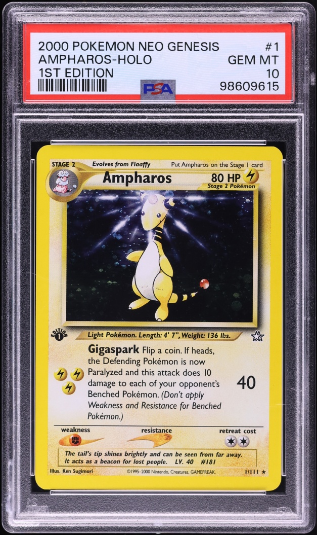 2000 Pokemon Neo Genesis 1st Edition Holo Ampharos #1 PSA 10 GEM MINT