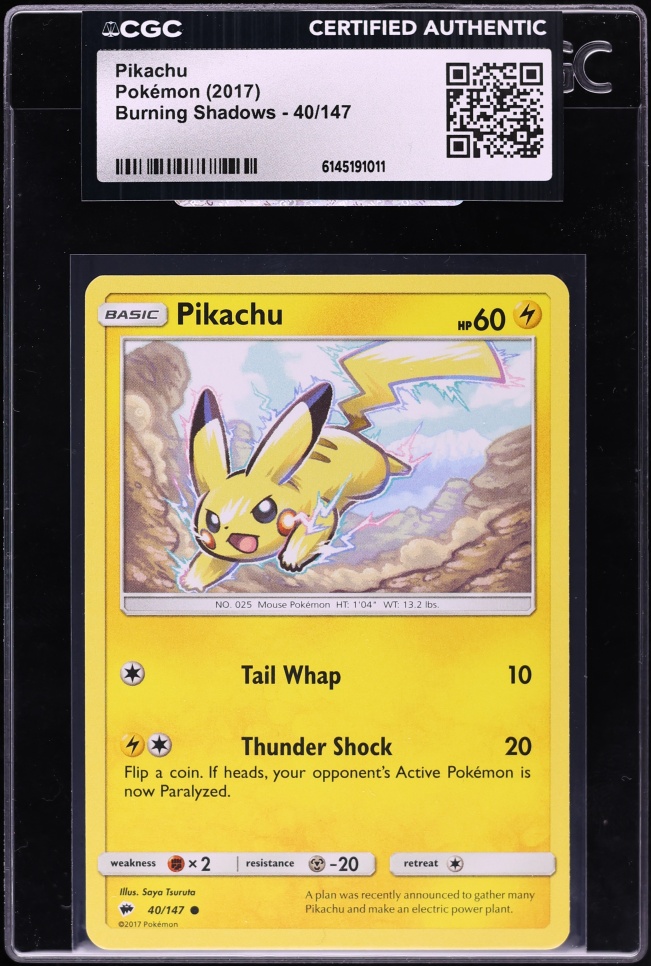 2017 Pokemon Sun & Moon Burning Shadows Pikachu #40 CGC AUTH