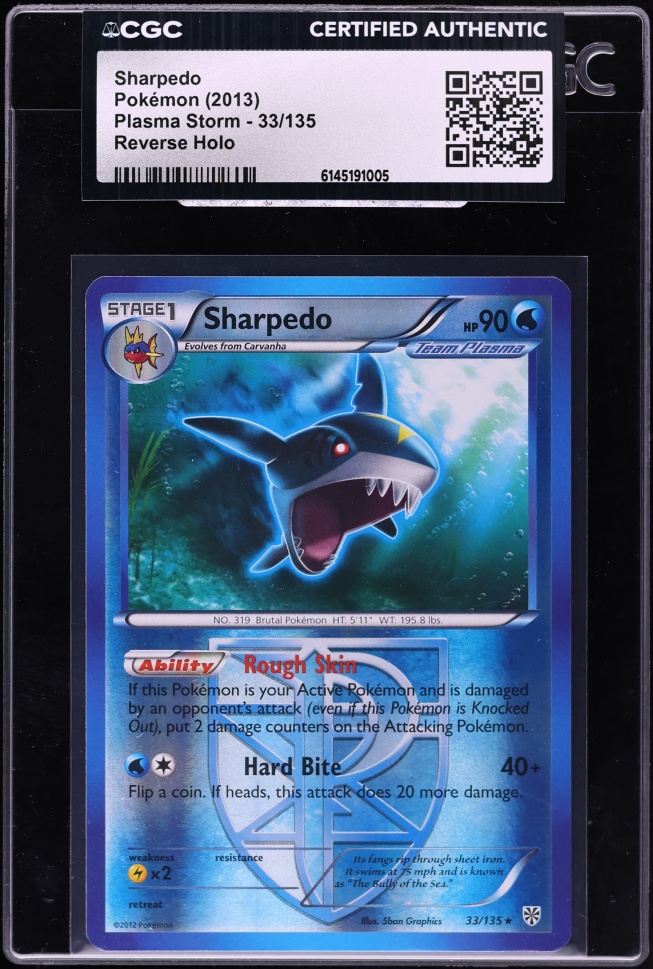 2013 Pokemon Black & White Plasma Storm Reverse Holo Sharpedo #33 CGC AUTH