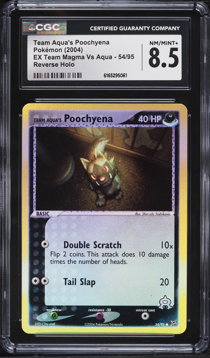 2004 Pokemon EX Team Magma Vs Aqua Reverse Holo Team Aqua's Poochyena #54 CGC 8.5 NM-MT+
