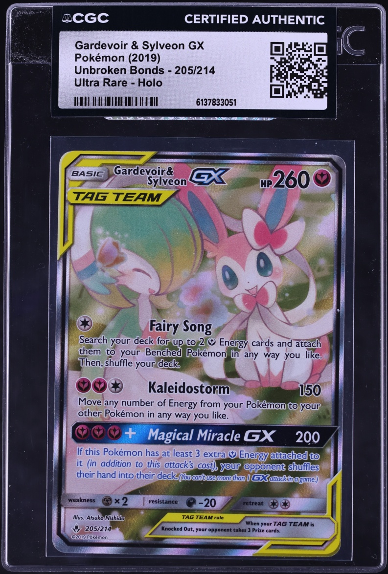 2019 Pokemon Sun & Moon Unbroken Bonds Alt Art Gardevoir & Sylveon GX #205 CGC AUTH