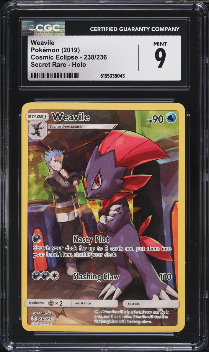 2019 Pokemon Sun & Moon Cosmic Eclipse SEC Weavile #238 CGC 9 MINT