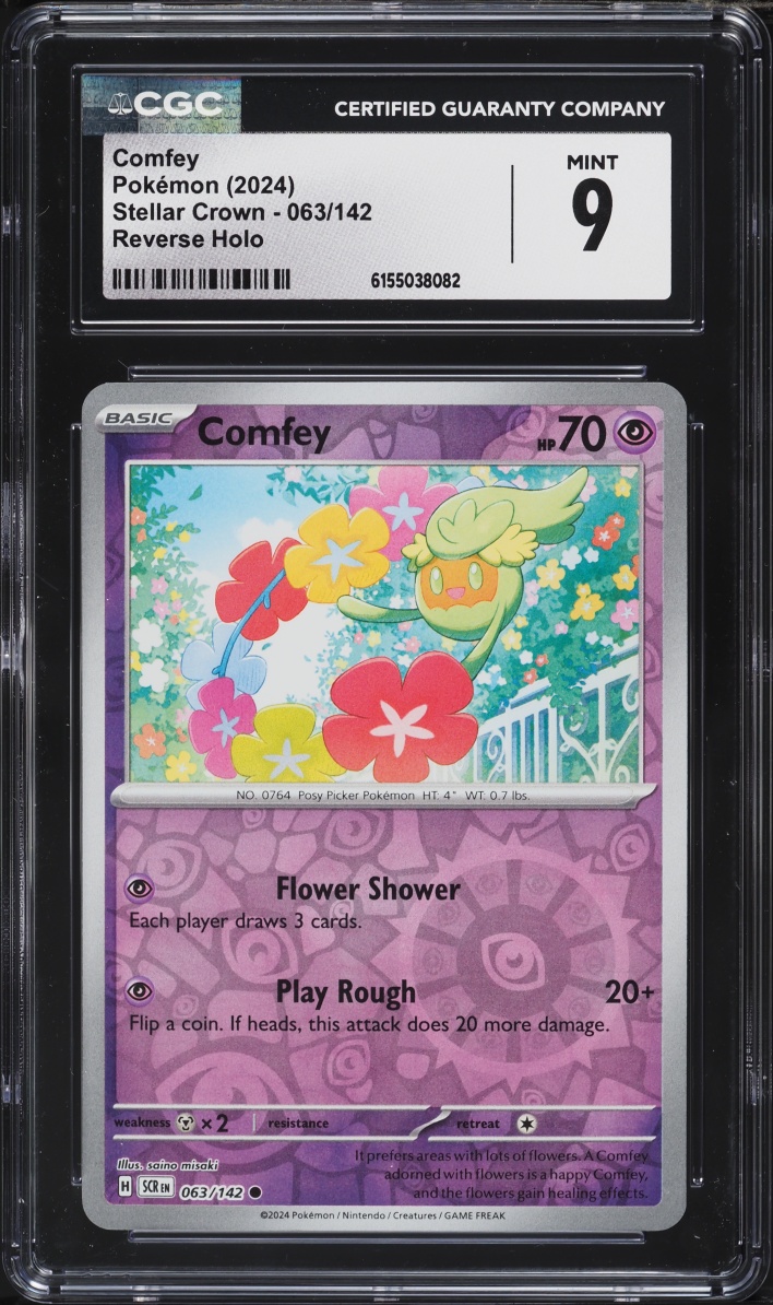 2024 Pokemon Scarlet & Violet Stellar Crown Reverse Holo Comfey #63 CGC 9 MINT