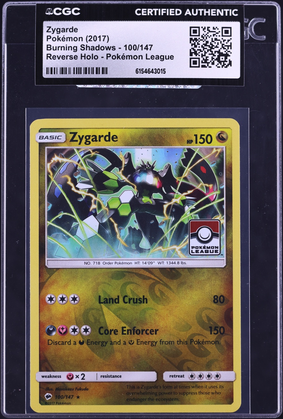 2017 Pokemon Sun & Moon Burning Shadows League Reverse Holo Zygarde #100 CGC AUTH