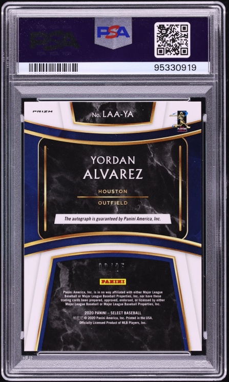 2020 Select Launch Angle Cracked Ice Yordan Alvarez ROOKIE AUTO /25 #LAA-YA PSA 9 MINT