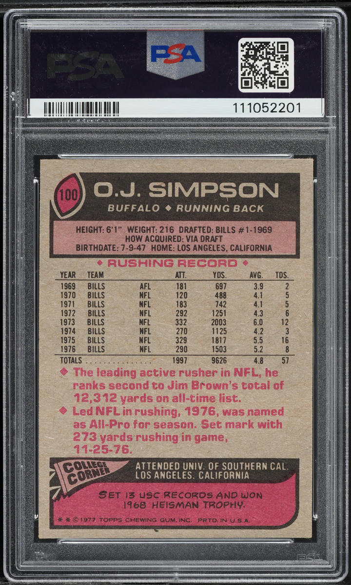 1977 Topps Football O.J. Simpson ALL-PRO #100 PSA 4 VGEX