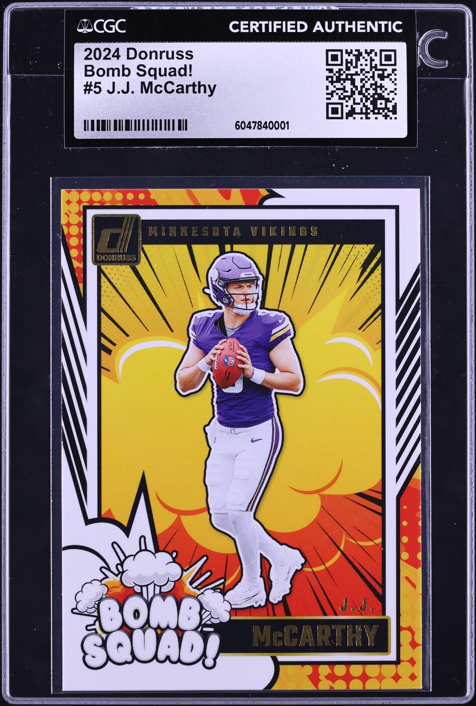 2024 Donruss Bomb Squad! J.J. McCarthy ROOKIE #5 CGC AUTH