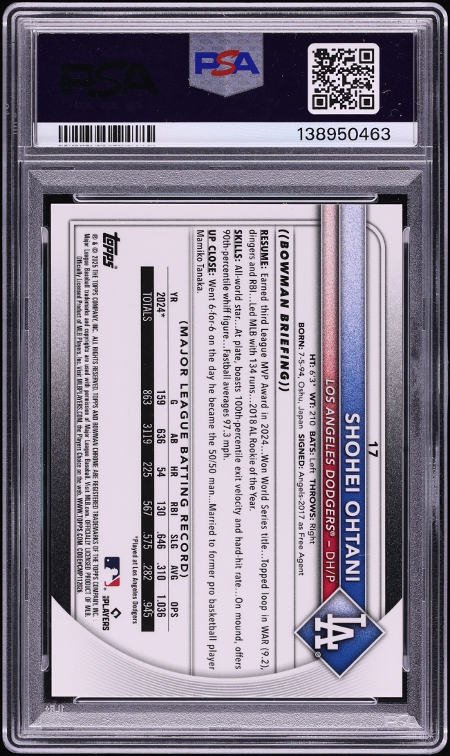 2025 Bowman Chrome Red Refractor Shohei Ohtani /5 #17 PSA 9 MINT