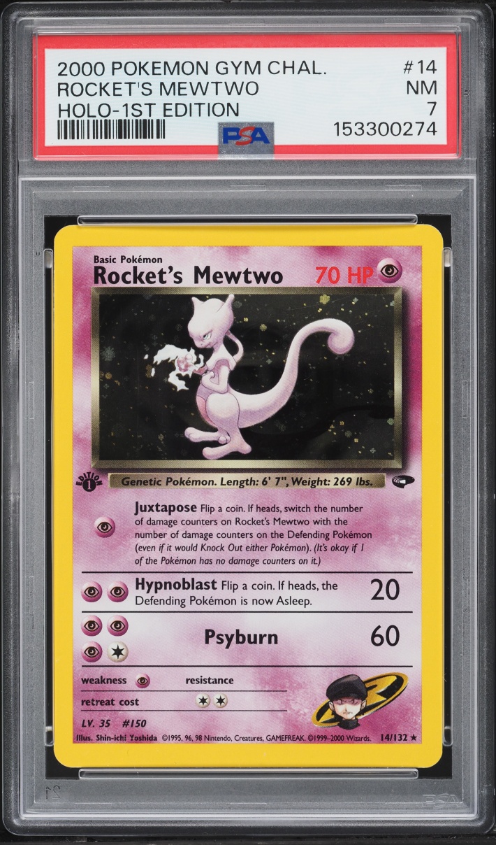 2000 Pokemon Gym Challenge 1st Edition Holo Rocket's Mewtwo #14 PSA 7 NRMT