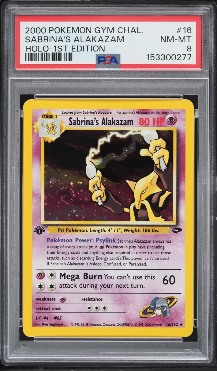 2000 Pokemon Gym Challenge 1st Edition Holo Sabrina's Alakazam #16 PSA 8 NM-MT
