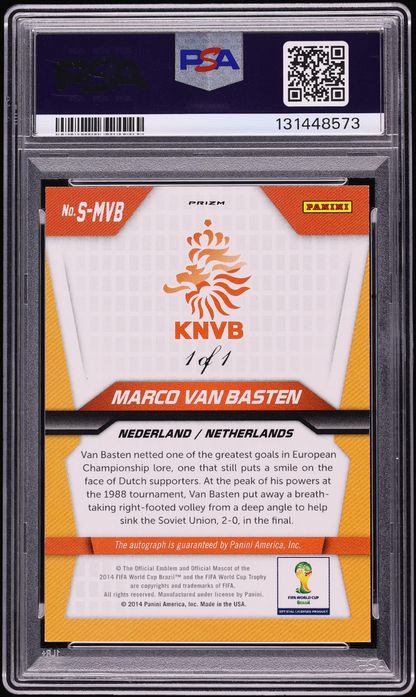 2014 Panini Prizm World Cup Black Marco Van Basten AUTO DNA 10 1/1 #S-MVB PSA 9 MINT