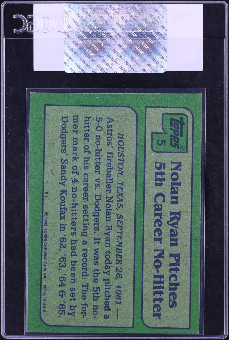 1982 Topps Nolan Ryan '81 HIGHLIGHT #5 CGC AUTH