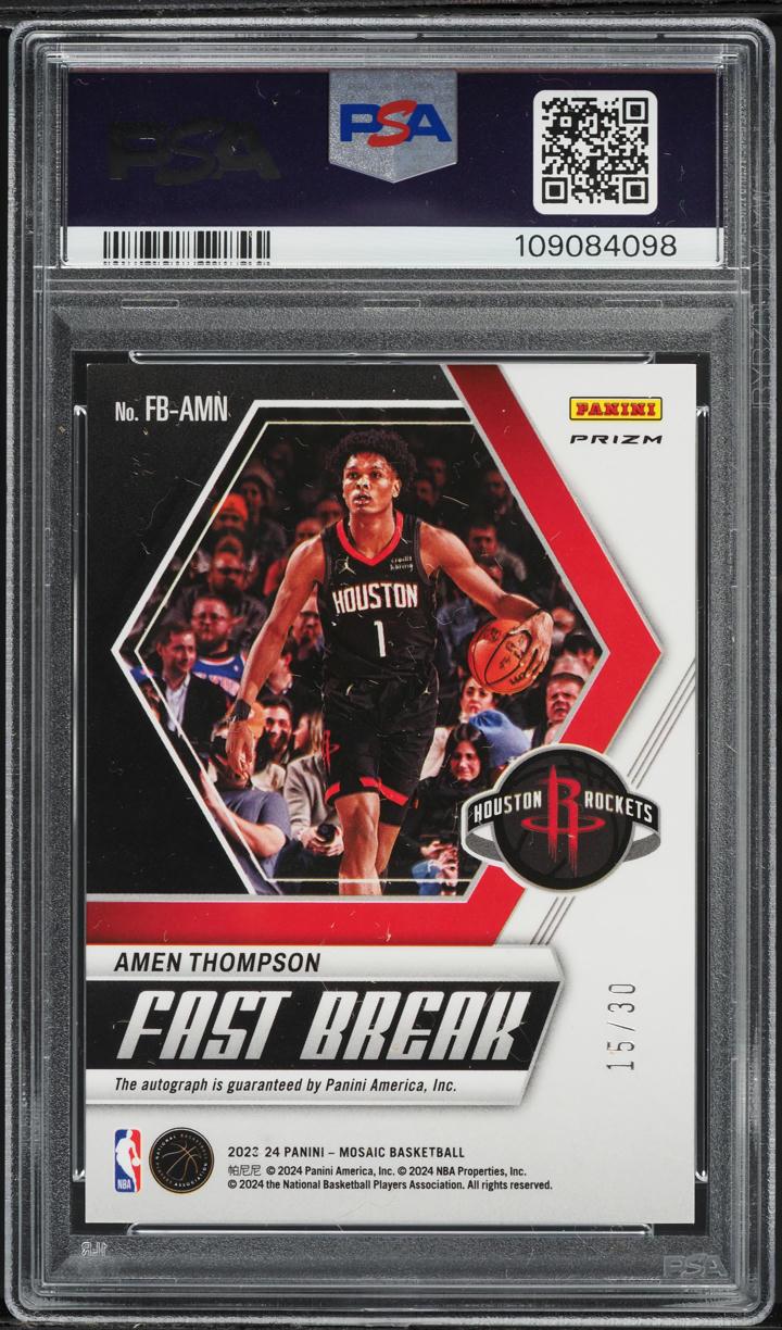 2023 Panini Mosaic Fast Break Red Amen Thompson ROOKIE AUTO /30 PSA 9 MINT