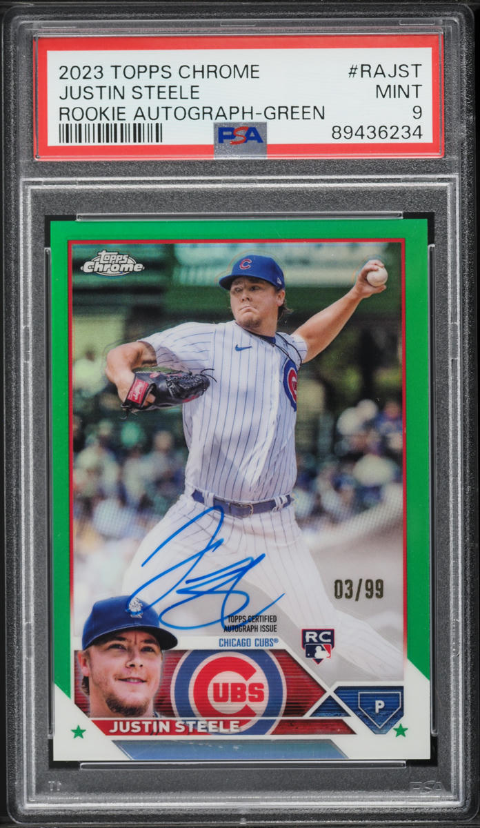 2023 Topps Chrome Green Refractor Justin Steele ROOKIE AUTO /99 #RAJST PSA 9 MINT