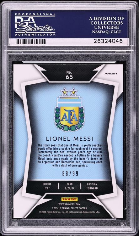 2015 Select Striped Jersey Purple Prizm Lionel Messi /99 #65 PSA 10 GEM MINT