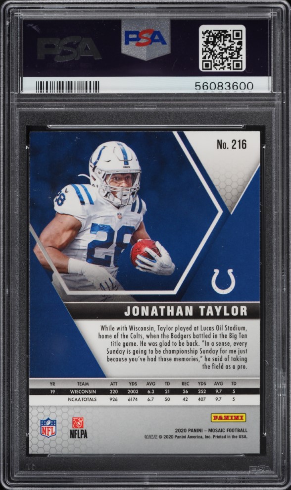 2020 Panini Mosaic Jonathan Taylor ROOKIE #216 PSA 10 GEM MINT