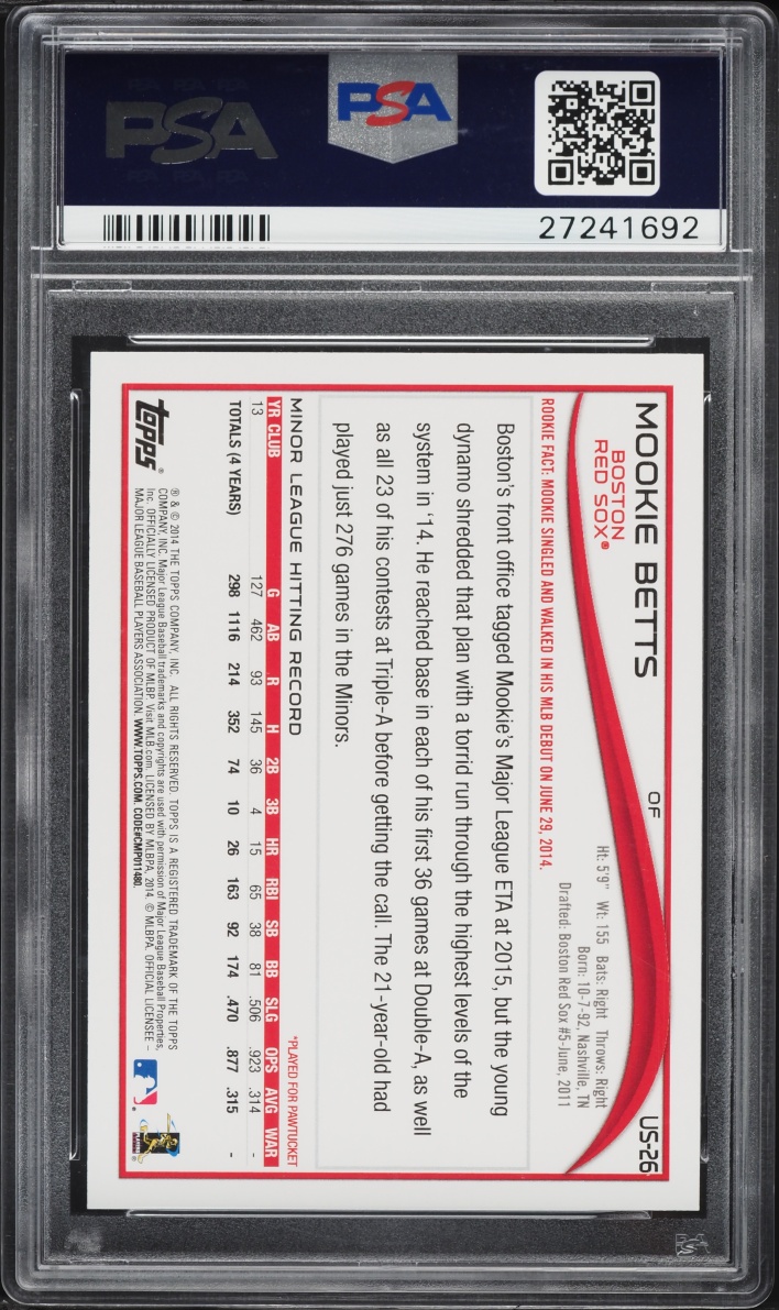 2014 Topps Update Batting Mookie Betts ROOKIE #US-26 PSA 10 GEM MINT