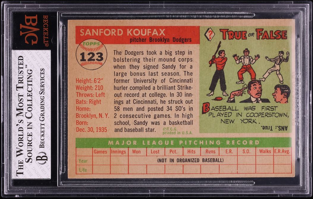 1955 Topps Sandy Koufax ROOKIE #123 BVG 6.5 EXMT+