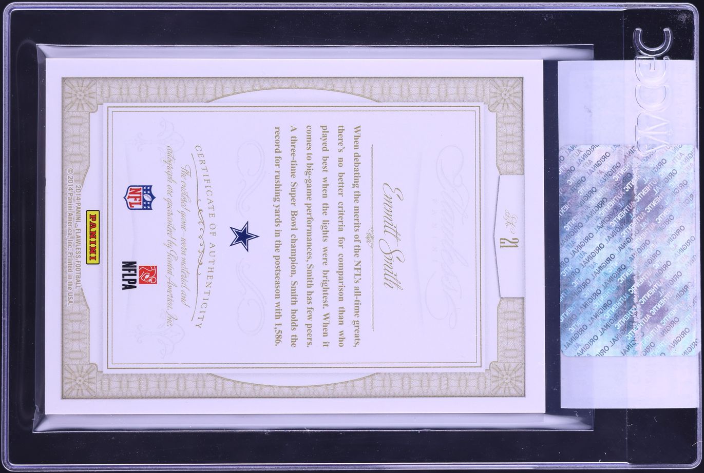 2014 Panini Flawless Greats Dual Emmitt Smith GAME WORN PATCH AUTO /25 #21 CGC AUTH - Photo 2