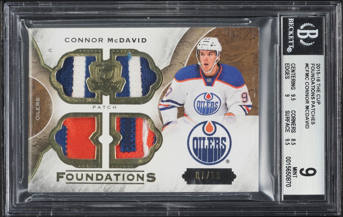 2015 UD The Cup Foundations Connor McDavid ROOKIE PATCH /10 #CF-MC BGS 9 MINT