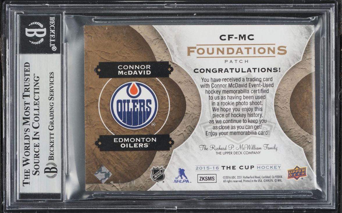 2015 UD The Cup Foundations Connor McDavid ROOKIE PATCH /10 #CF-MC BGS 9 MINT