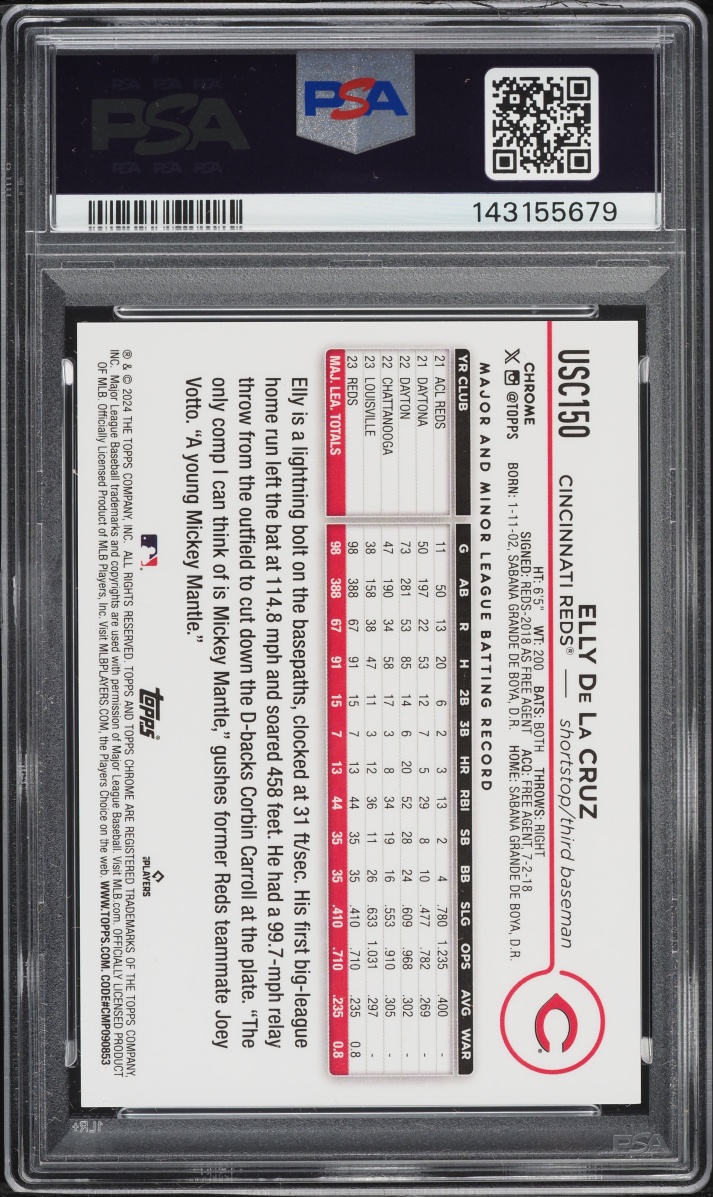 2024 Topps Chrome Update Green Speckle Elly De La Cruz ROOKIE /99 #USC150 PSA 9 MINT