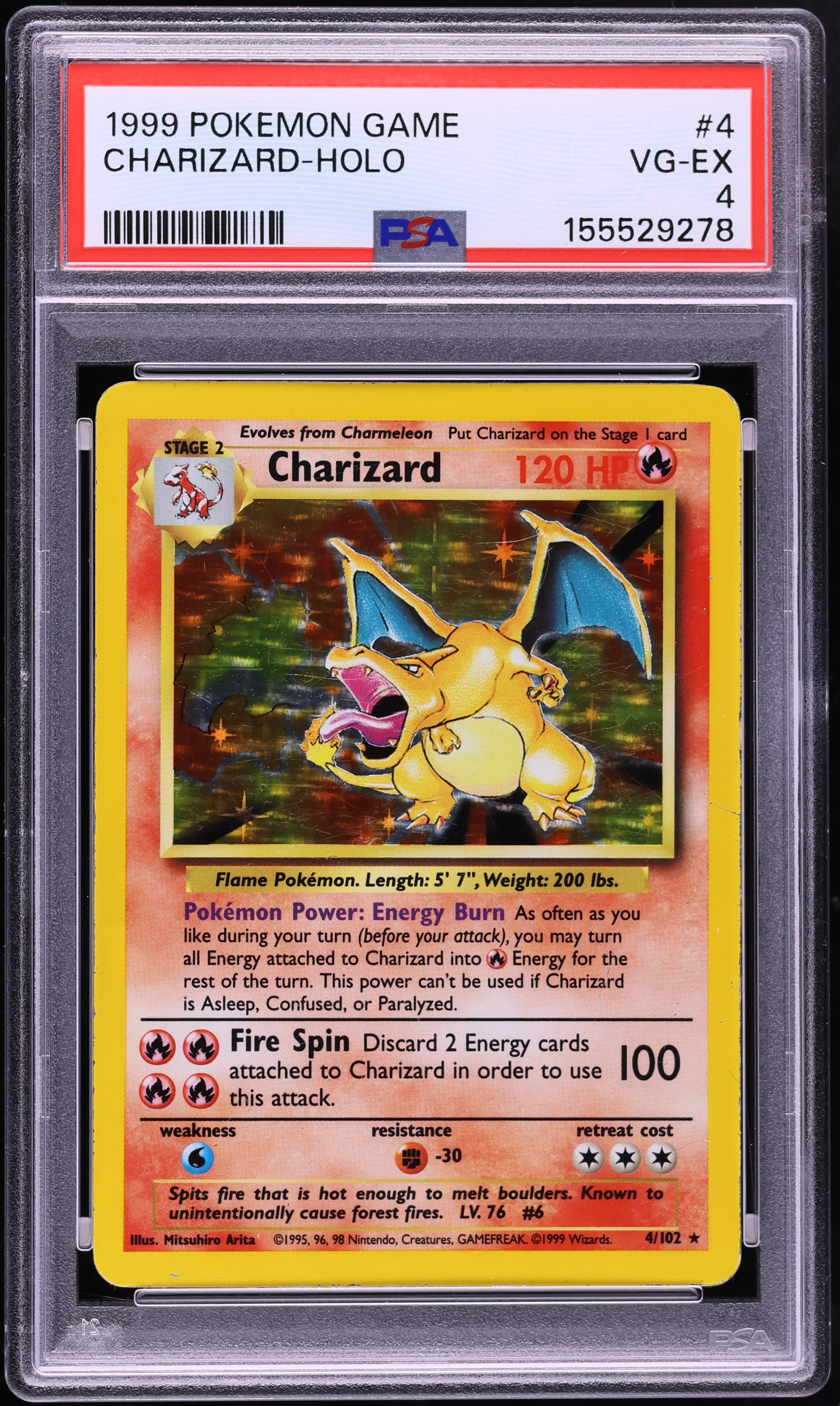 1999 Pokemon Base Set Holo Charizard #4 PSA 4 VGEX