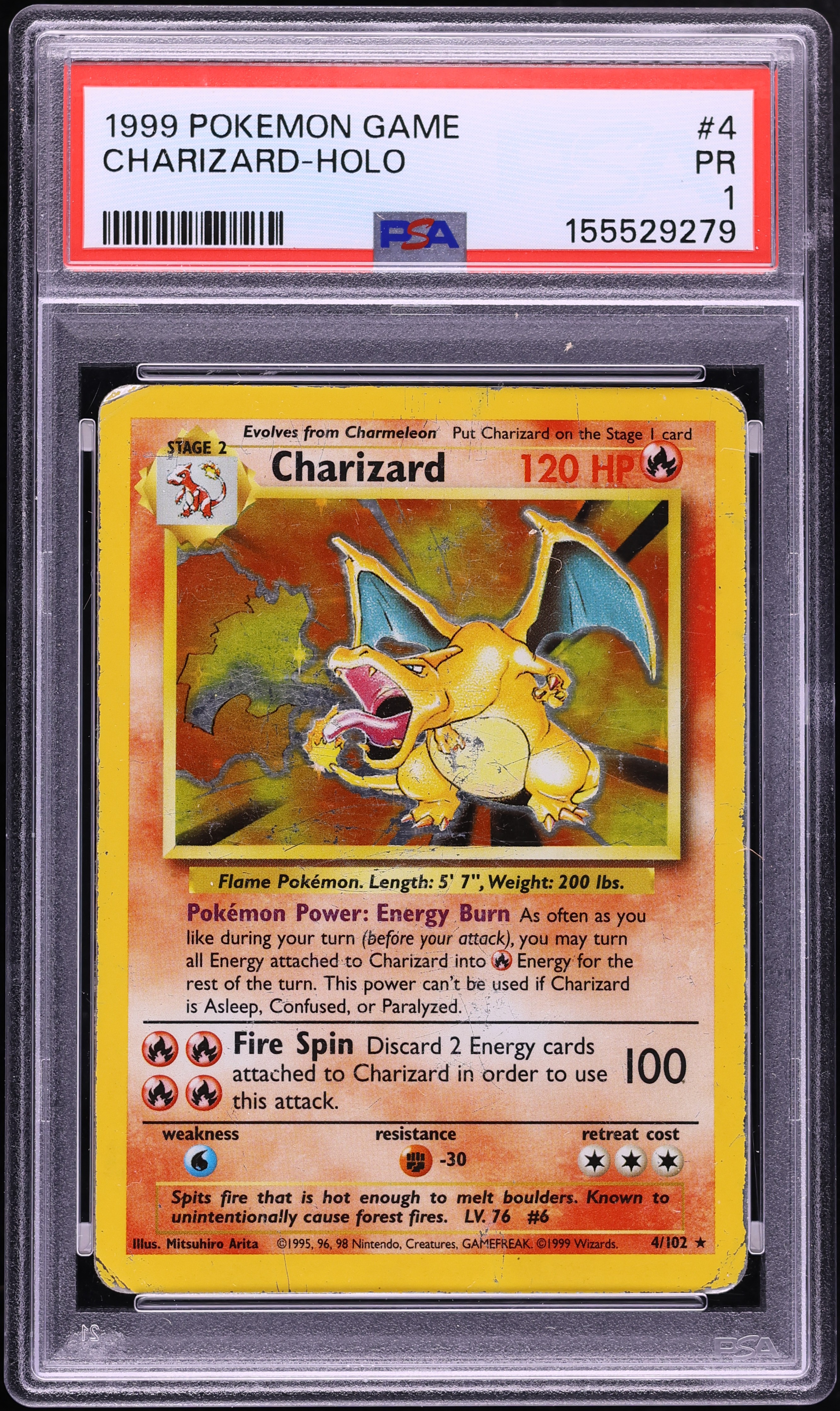 1999 Pokemon Base Set Holo Charizard #4 PSA 1 PR