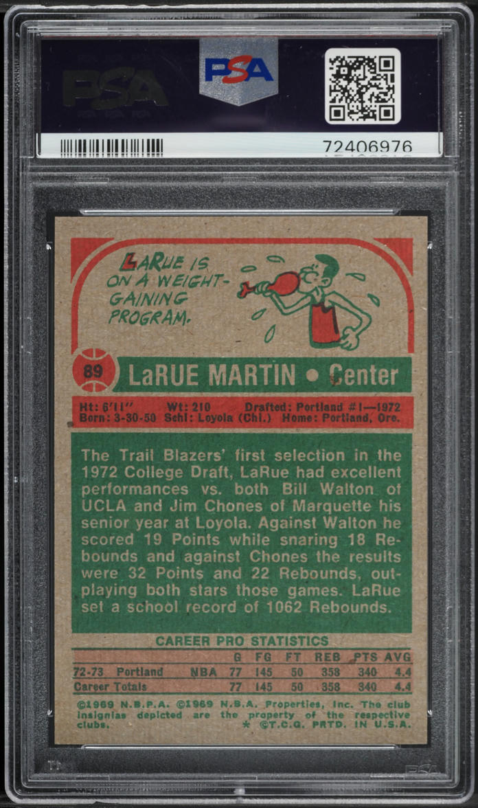 1973 Topps Basketball LaRue Martin #89 PSA 7 NRMT