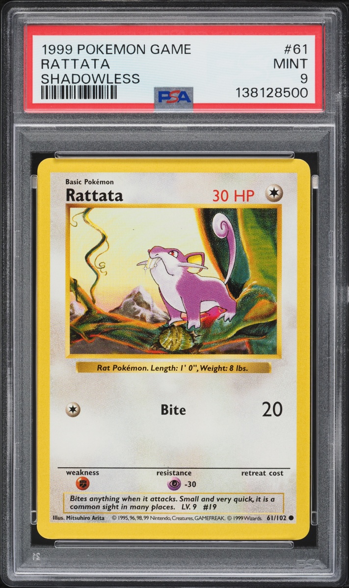 1999 Pokemon Base Set Shadowless Rattata #61 PSA 9 MINT