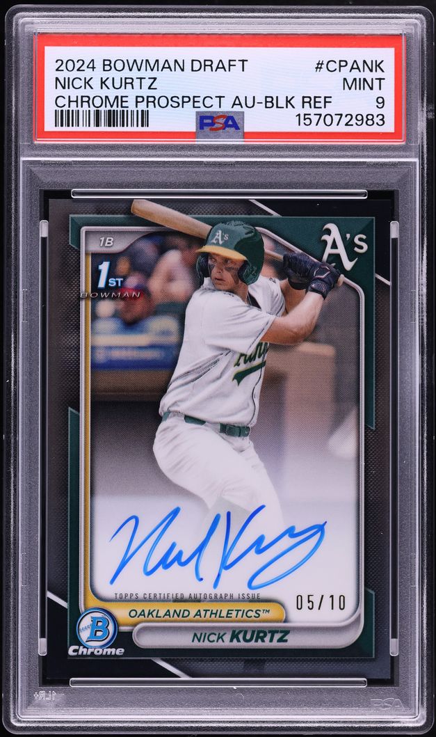 2024 Bowman Chrome Draft Black Refractor Nick Kurtz PROSPECT AUTO /10 #CPANK PSA 9 MINT