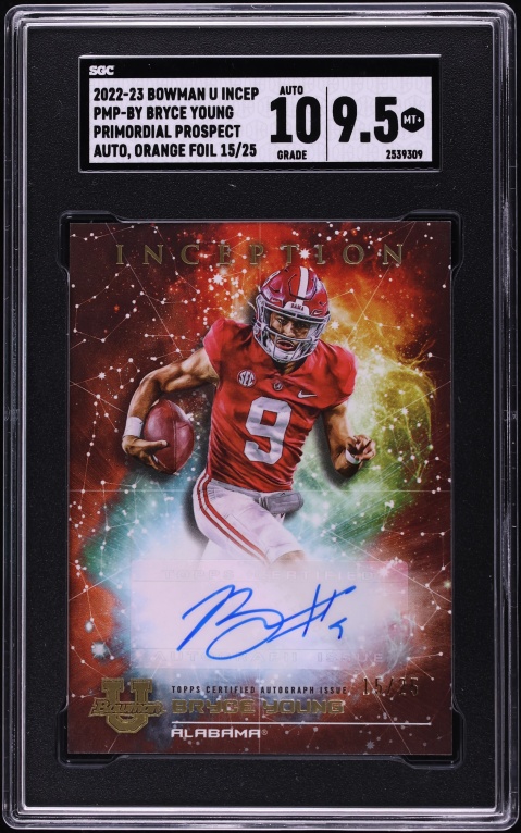 2022 Bowman University Inception Primordial Orange Foil Bryce Young AUTO /25 #PMP-BY SGC 9.5