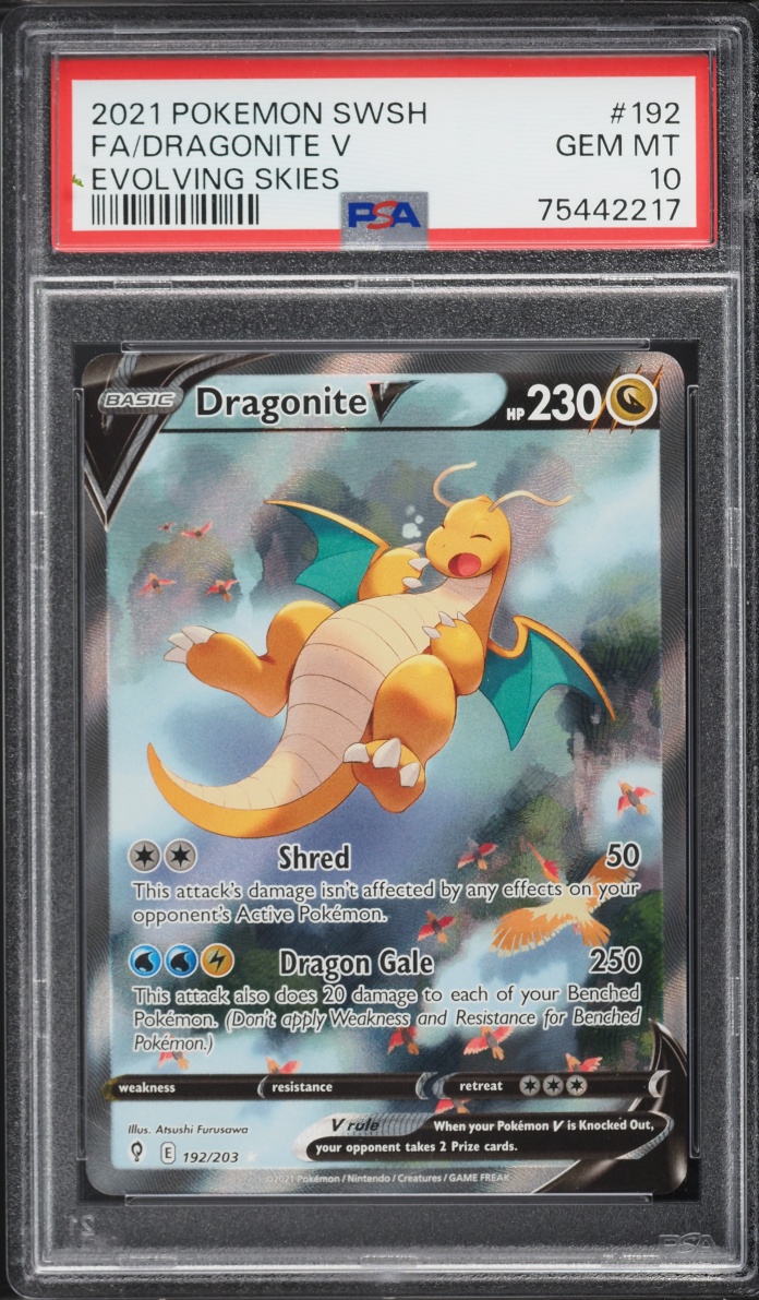 2021 Pokemon Sword & Shield Evolving Skies Full Art Dragonite V #192 PSA 10 GEM MINT