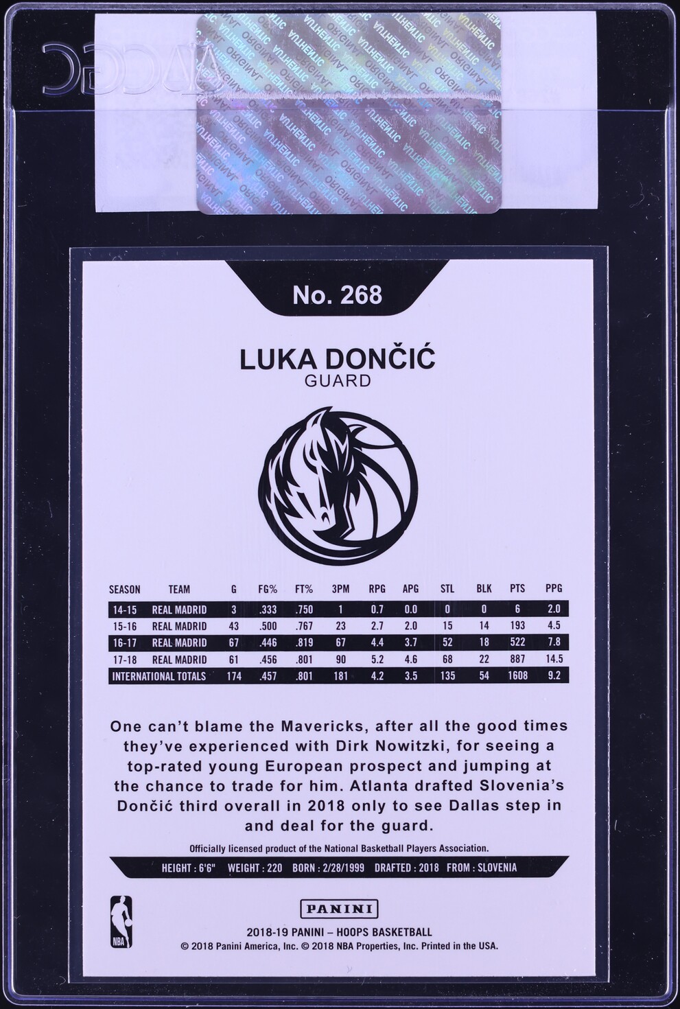 2018 Hoops Winter Luka Doncic ROOKIE #268 CGC AUTH