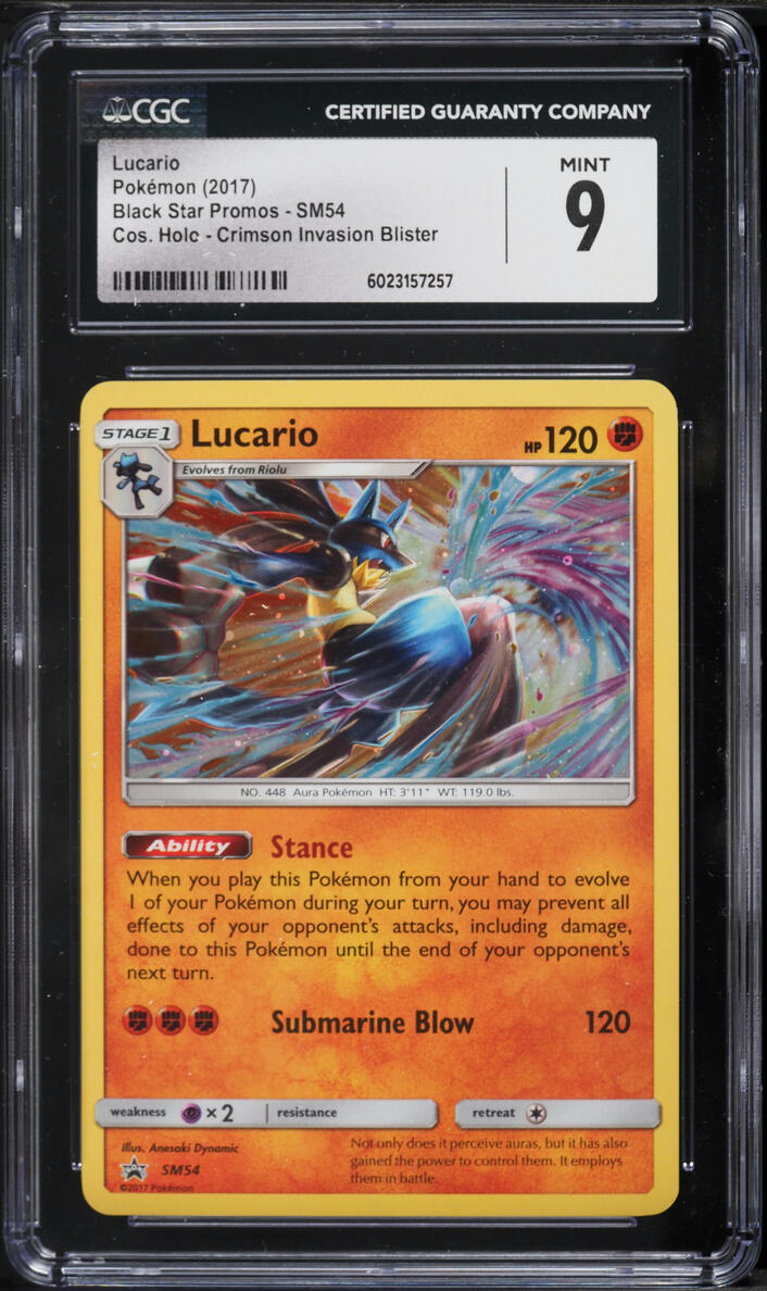2017 Pokemon Sun & Moon Promos Crimson Invasion Blister Cosmos Holo Lucario #SM54 CGC 9 MINT
